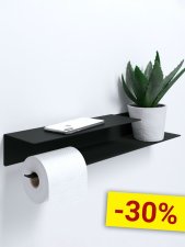Держатель для туалетной бумаги и освежителя с полочкой настенный металлический Черный 50x11x7 Левый