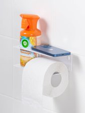 Держатель для туалетной бумаги и освежителя с полочкой настенный металлический Белый 19x8x6